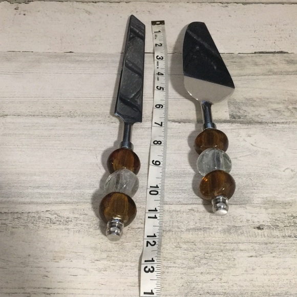Silver tone with clear & brown glass beaded pies server set knife and server - Picture 5 of 6